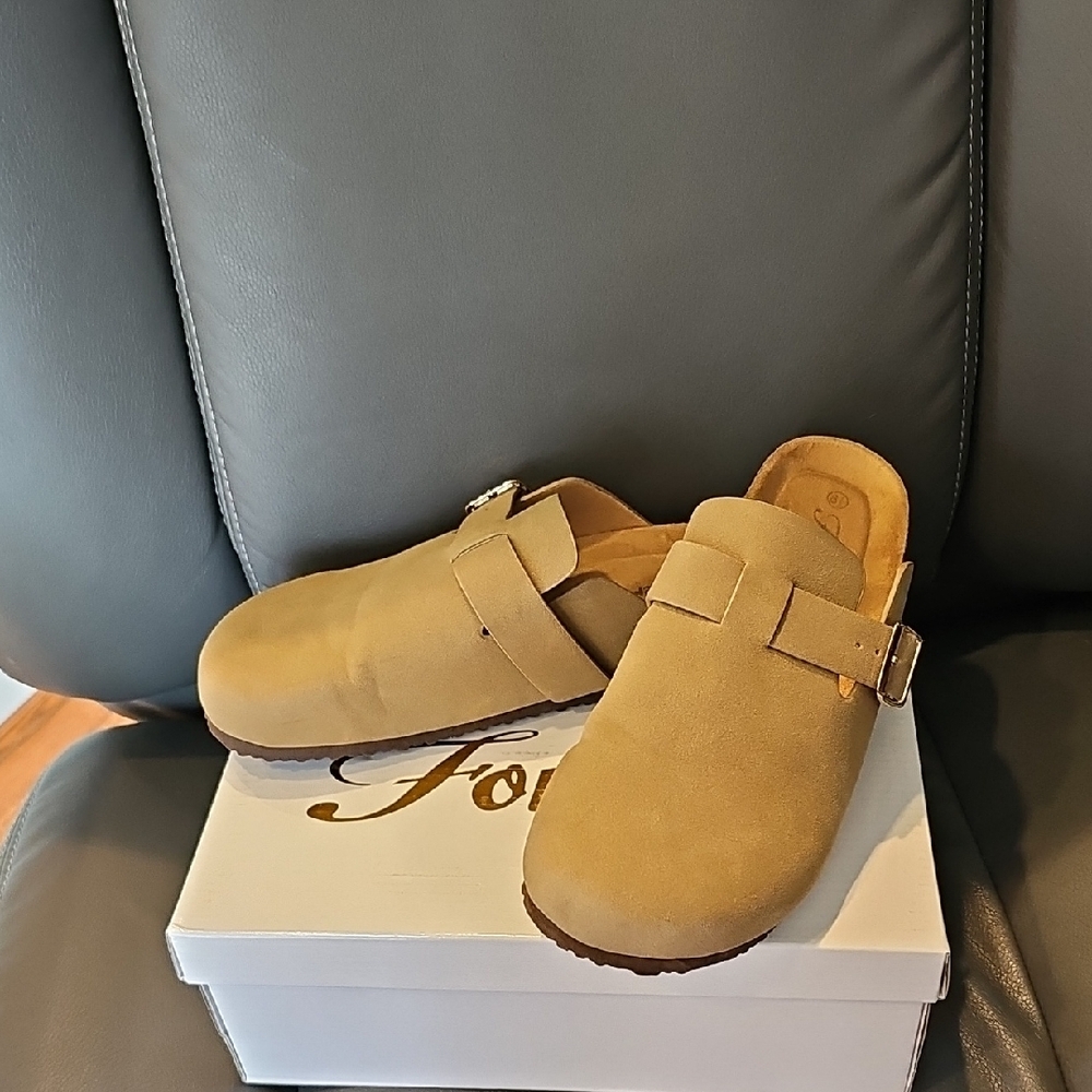 Tan Suede Slip-On Clogs